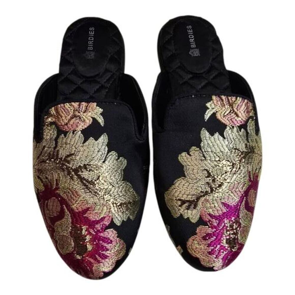 Birdies Women's Black and Gold Floral The‎ Phoebe Jacquard Slippers Shoes 5, 7